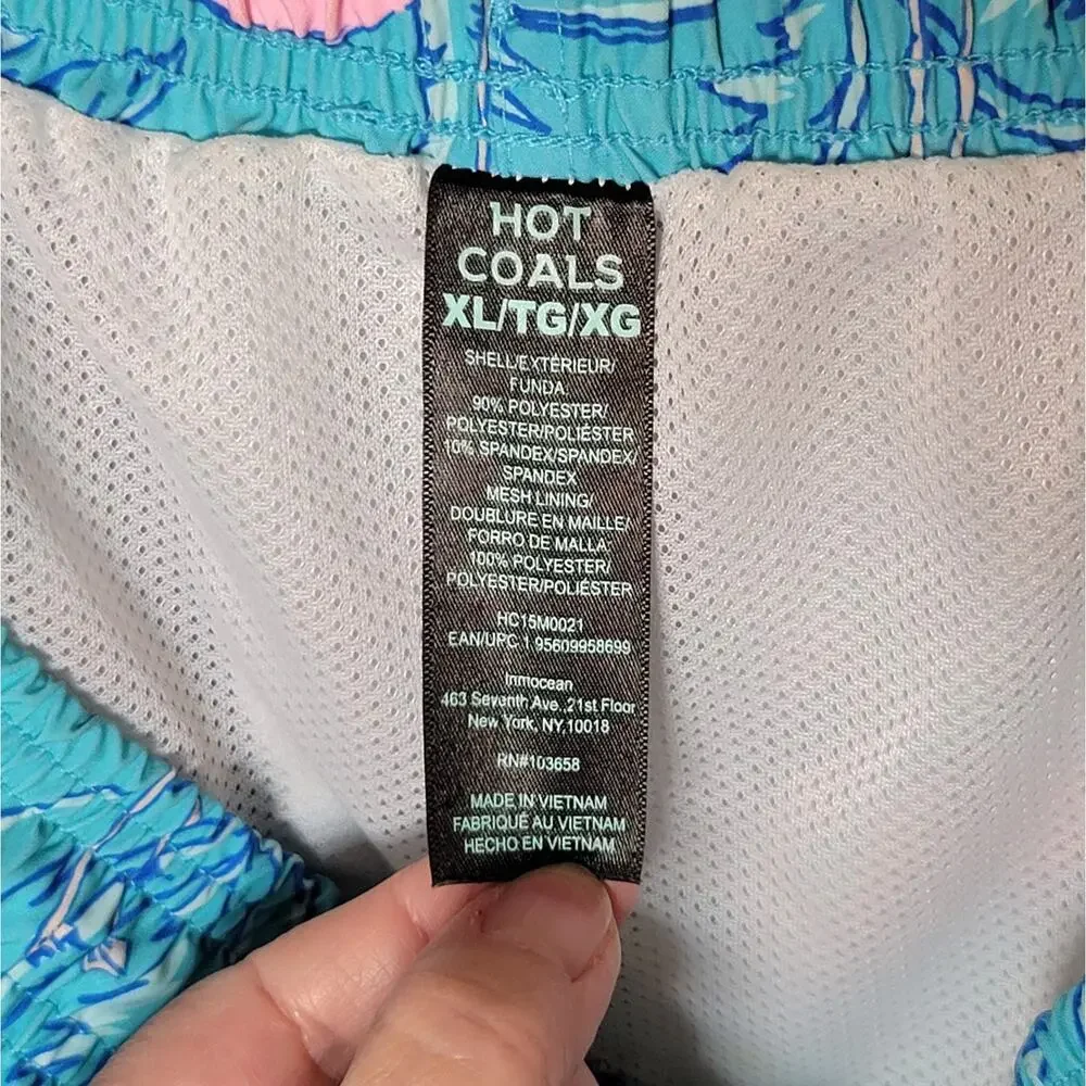 Hot Coals Mens Lined Board Shorts or Swim Trunks Tropical Teal Flamingos Sz: XL